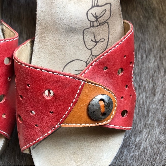 Romika Leather Double Velcro Fasten Platform Sandal Red Orange leather 9.5 - Picture 2 of 9